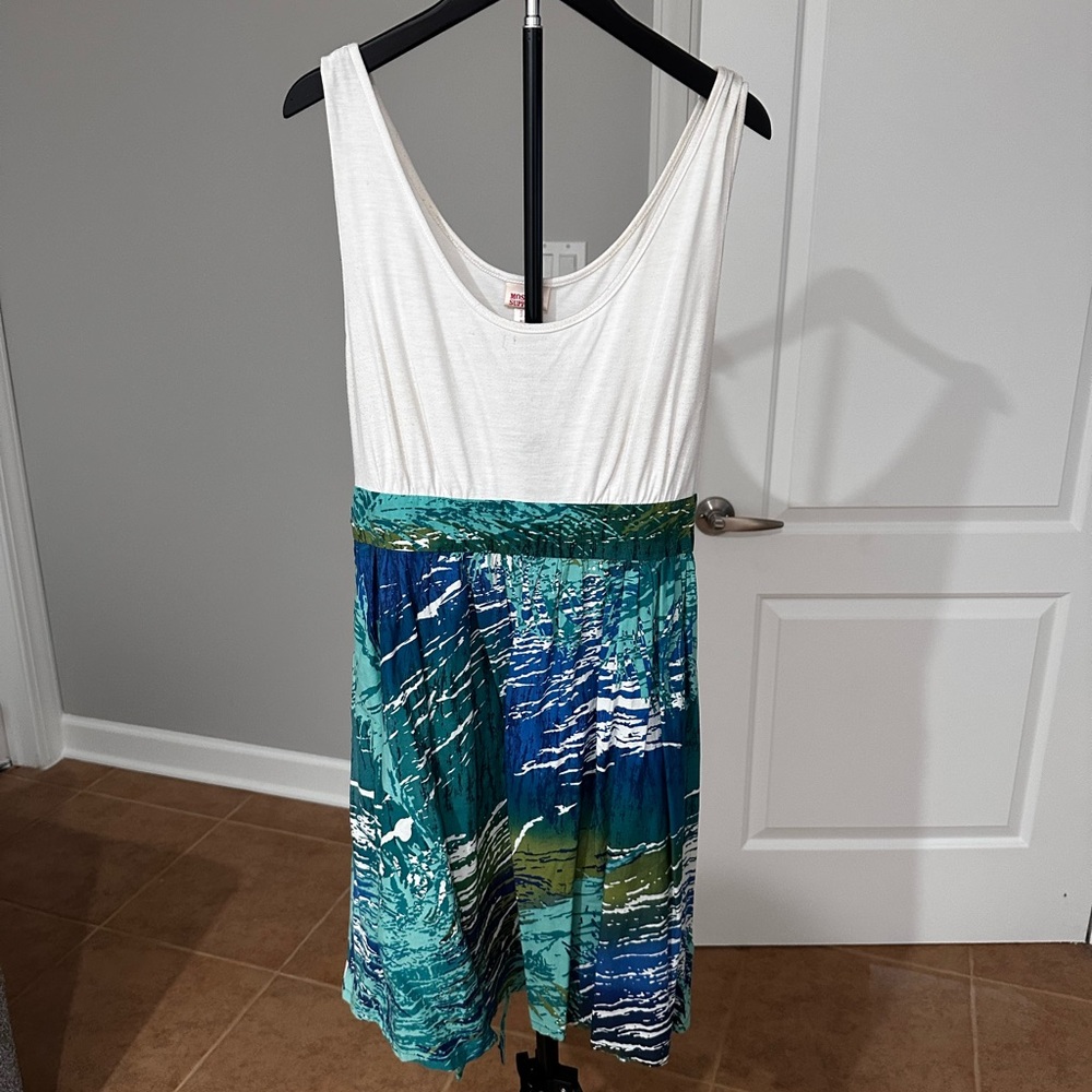 Mossimo Supply Co. White Tank Top Dress with Blue & Green Patterned Skirt